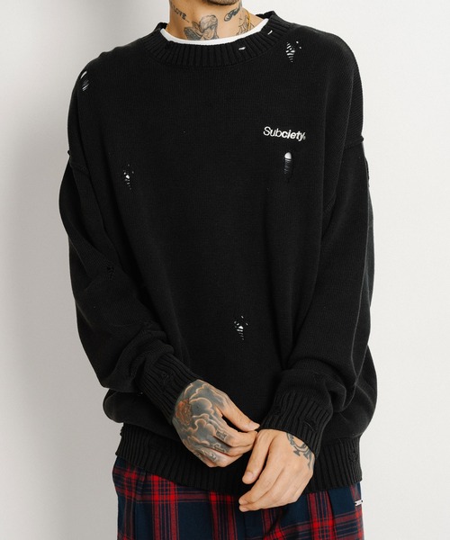 Subciety(サブサエティ)の「Wash damaged knit(ニット/セーター・メンズ・ネイビー/グレー/ブラック・X-LARGE/LARGE/MEDIUM/SMALL)」の10枚目の写真