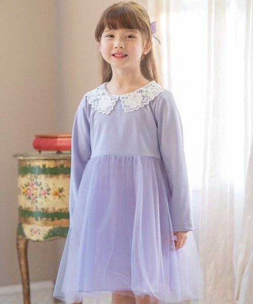 Catherine Cottage（キャサリンコテージ）の「レース襟チュールスカートワンピース 長袖（ワンピース・キッズ・ピンク/ネイビー/ブラック/サックスブルー/ライラック・100/110/120/130）」の4枚目の写真