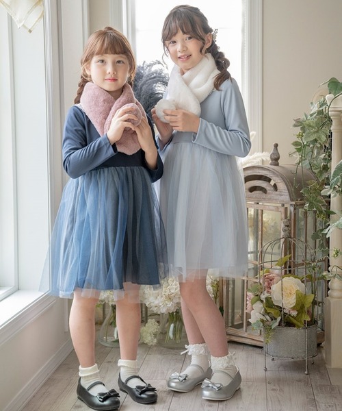 Catherine Cottage（キャサリンコテージ）の「レース襟チュールスカートワンピース 長袖（ワンピース・キッズ・ピンク/ネイビー/ブラック/サックスブルー/ライラック・100/110/120/130）」の6枚目の写真