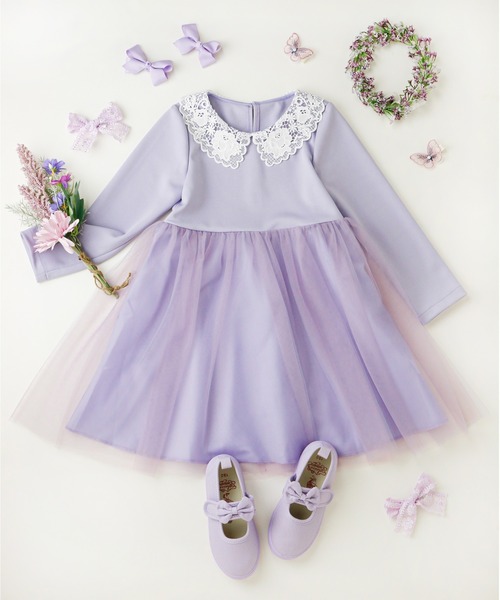 Catherine Cottage（キャサリンコテージ）の「レース襟チュールスカートワンピース 長袖（ワンピース・キッズ・ピンク/ネイビー/ブラック/サックスブルー/ライラック・100/110/120/130）」の15枚目の写真