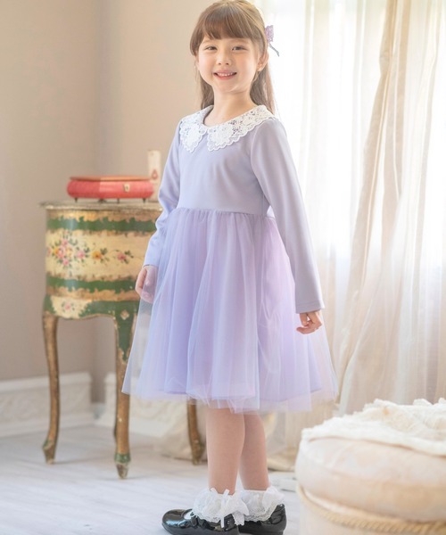 Catherine Cottage（キャサリンコテージ）の「レース襟チュールスカートワンピース 長袖（ワンピース・キッズ・ピンク/ネイビー/ブラック/サックスブルー/ライラック・100/110/120/130）」の21枚目の写真