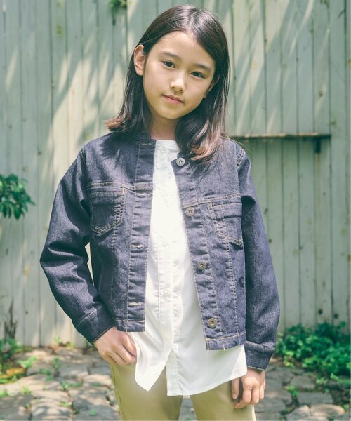 セール】【親子コーデ】メッシュデニムバンドカラージャケット（110