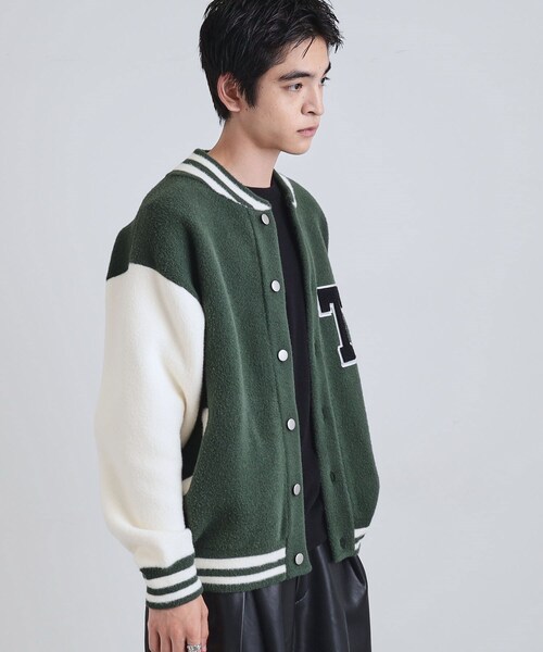 tk.TAKEO KIKUCHI（ティーケータケオキクチ）の「ダブルジャカードニットスタジャン（スタジャン・メンズ・ブラック系4/ダークグリーン系4・02/03）」の2枚目の写真