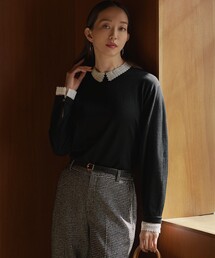 【VERY・CLASSY.掲載/洗える】エンブロイダリー ジオメトリックレースコンビ ニット