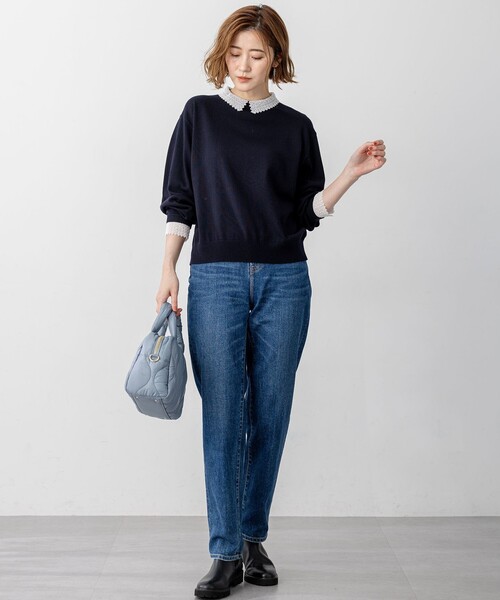 23区(ニジュウサンク)の「【VERY・CLASSY.掲載/洗える】エンブロイダリー ジオメトリックレースコンビ ニット(ニット/セーター・レディース・ネイビー系/グレー系/ブラック系・40/38)」の13枚目の写真