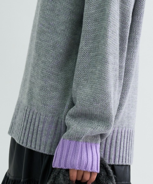 A.D.C.L.（エーディーシーエル）の「配色リブ バイカラー オーバーサイズ ニットプルオーバー（ニット/セーター・レディース・イエロー/パープル/グリーン/ピンク・M/L）」の7枚目の写真