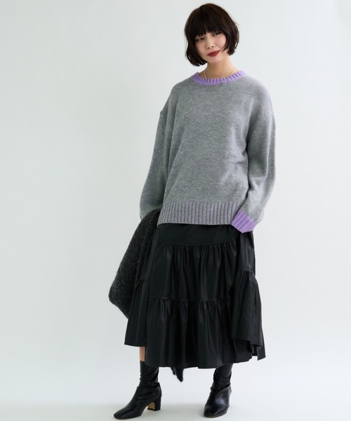 A.D.C.L.（エーディーシーエル）の「配色リブ バイカラー オーバーサイズ ニットプルオーバー（ニット/セーター・レディース・イエロー/パープル/グリーン/ピンク・M/L）」の17枚目の写真