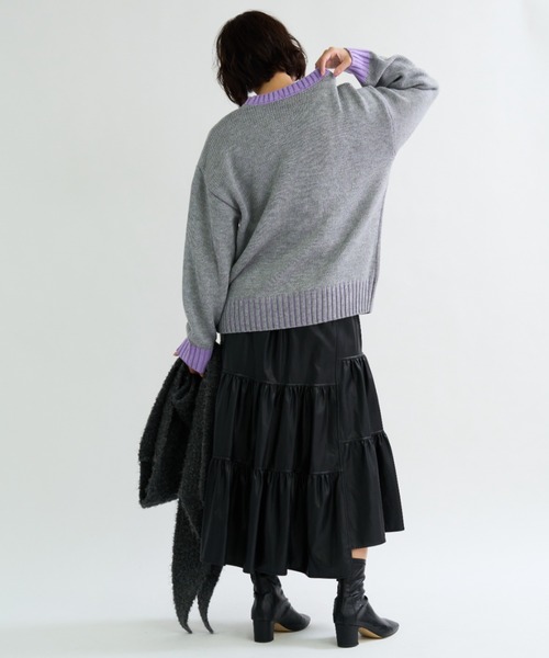 A.D.C.L.（エーディーシーエル）の「配色リブ バイカラー オーバーサイズ ニットプルオーバー（ニット/セーター・レディース・イエロー/パープル/グリーン/ピンク・M/L）」の20枚目の写真