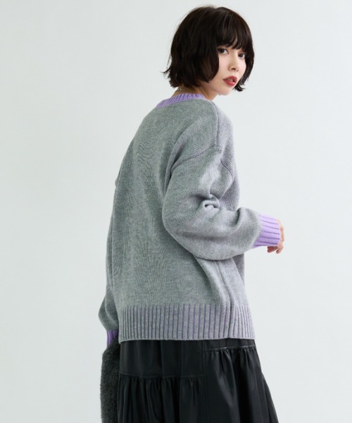 A.D.C.L.（エーディーシーエル）の「配色リブ バイカラー オーバーサイズ ニットプルオーバー（ニット/セーター・レディース・イエロー/パープル/グリーン/ピンク・M/L）」の21枚目の写真