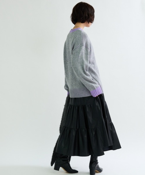 A.D.C.L.（エーディーシーエル）の「配色リブ バイカラー オーバーサイズ ニットプルオーバー（ニット/セーター・レディース・イエロー/パープル/グリーン/ピンク・M/L）」の22枚目の写真