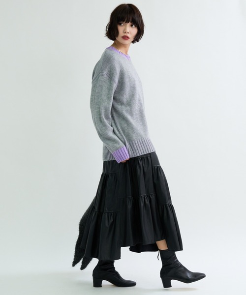 A.D.C.L.（エーディーシーエル）の「配色リブ バイカラー オーバーサイズ ニットプルオーバー（ニット/セーター・レディース・イエロー/パープル/グリーン/ピンク・M/L）」の10枚目の写真