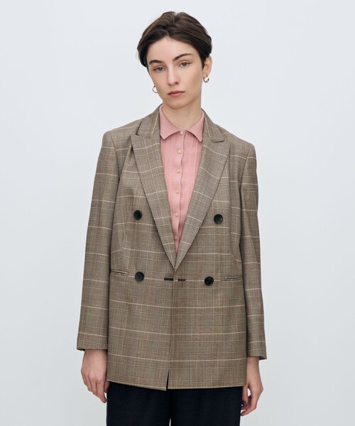 バーガンディーグレンチェック ダブルブレストジャケット（テーラード
