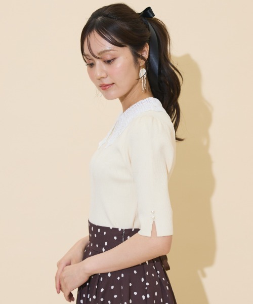 WILLSELECTION（ウィルセレクション）の「リボンレースカラーリブニット（ニット/セーター・レディース・ダークブラウン/アイボリー/ブラック・FREE）」の9枚目の写真