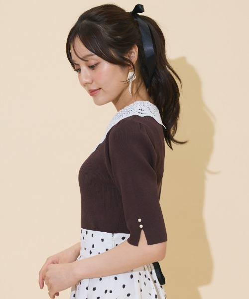WILLSELECTION（ウィルセレクション）の「リボンレースカラーリブニット（ニット/セーター・レディース・ダークブラウン/アイボリー/ブラック・FREE）」の21枚目の写真