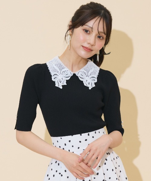 WILLSELECTION（ウィルセレクション）の「リボンレースカラーリブニット（ニット/セーター・レディース・ダークブラウン/アイボリー/ブラック・FREE）」の6枚目の写真