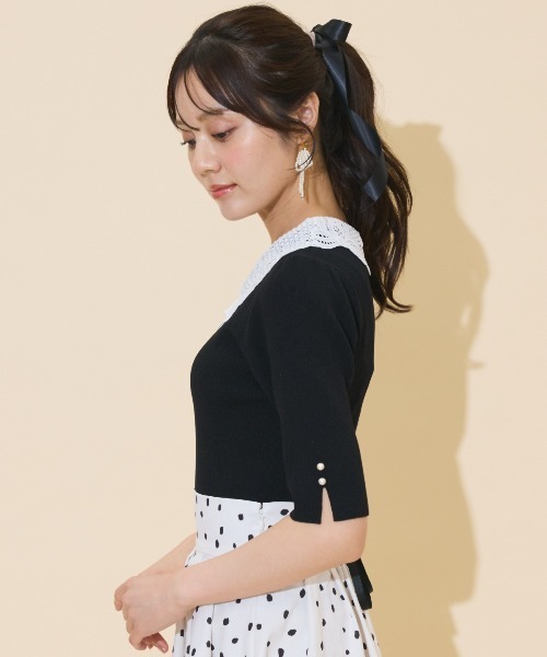 WILLSELECTION（ウィルセレクション）の「リボンレースカラーリブニット（ニット/セーター・レディース・ダークブラウン/アイボリー/ブラック・FREE）」の11枚目の写真