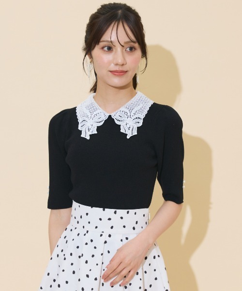 WILLSELECTION（ウィルセレクション）の「リボンレースカラーリブニット（ニット/セーター・レディース・ダークブラウン/アイボリー/ブラック・FREE）」の16枚目の写真