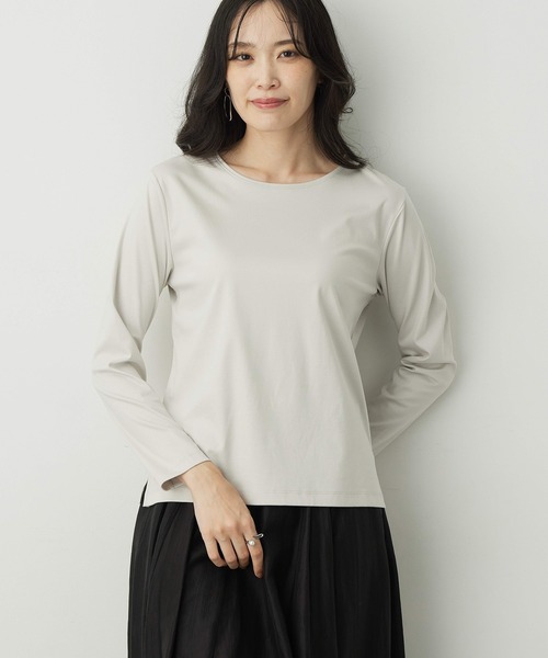 A/C DESIGN BY ALPHA CUBIC（エーシーデザインバイアルファキュービック）の「スムースロングスリーブTシャツ【綿100%・大きいサイズあり】（Tシャツ/カットソー・レディース・オフホワイト/ライトグレー・M/L/LL/3L）」の2枚目の写真