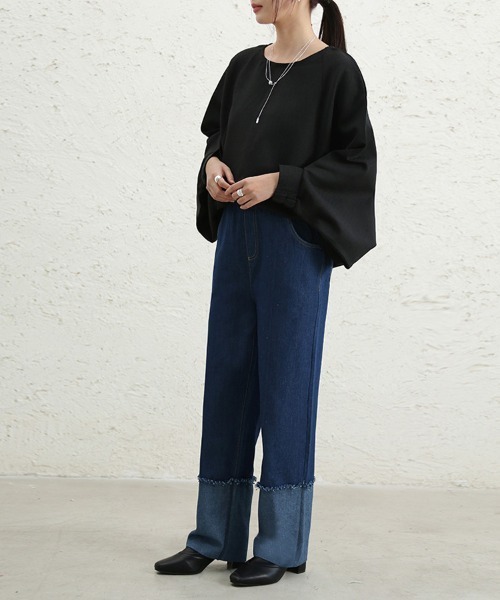 ONEP STAR(ワンピスター)の「裾切替ツートンデニムパンツ(デニムパンツ・レディース・インディゴブルー/ブラック・MEDIUM)」の5枚目の写真