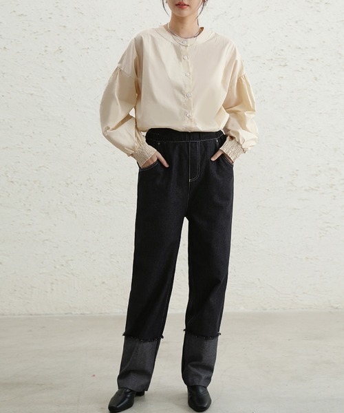 ONEP STAR(ワンピスター)の「裾切替ツートンデニムパンツ(デニムパンツ・レディース・インディゴブルー/ブラック・MEDIUM)」の16枚目の写真