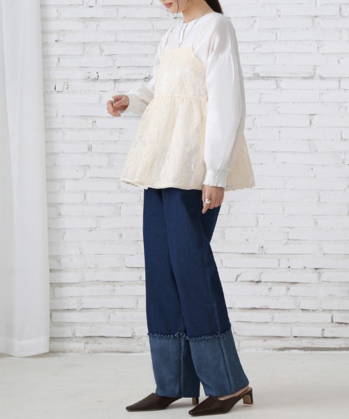 ONEP STAR(ワンピスター)の「裾切替ツートンデニムパンツ(デニムパンツ・レディース・インディゴブルー/ブラック・MEDIUM)」の21枚目の写真