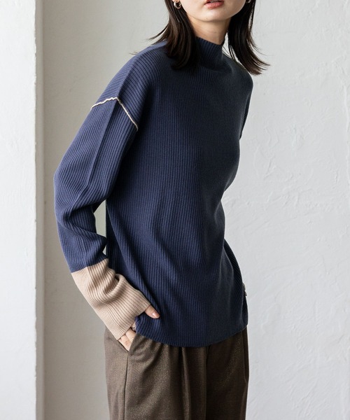 【haek】配色リブニットトップス 配色リブニット トップス レディース 長袖 2タイプ展開・再入荷 (100