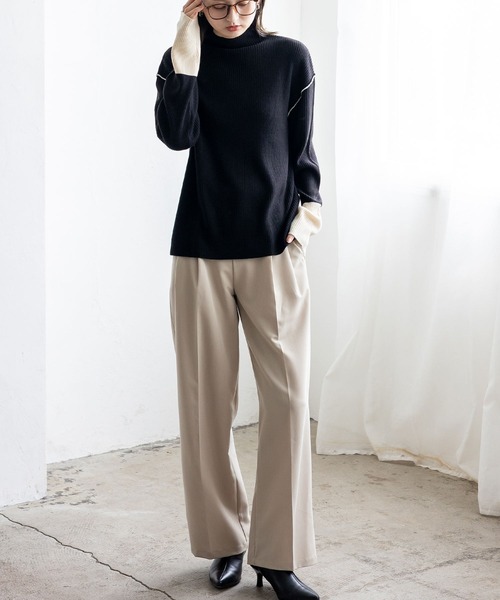 【haek】配色リブニットトップス 配色リブニット トップス レディース 長袖 2タイプ展開・再入荷 (100