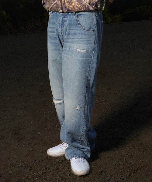 HUF(ハフ)の「EXPRESSION REPAIR DENIM PANT(デニムパンツ・メンズ・ライトインディゴブルー/ブラック系その他・28/30/32/34/36)」の2枚目の写真