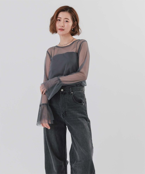 UR'S(ユアーズ)の「シアーフレアスリーブトップス(Tシャツ/カットソー・レディース・チャコール/ブラック/ホワイト・S/M/L)」の19枚目の写真