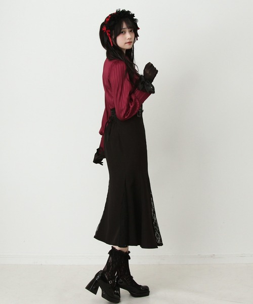 ゴシック風レースフリルマーメイドレースアップロングワンピース