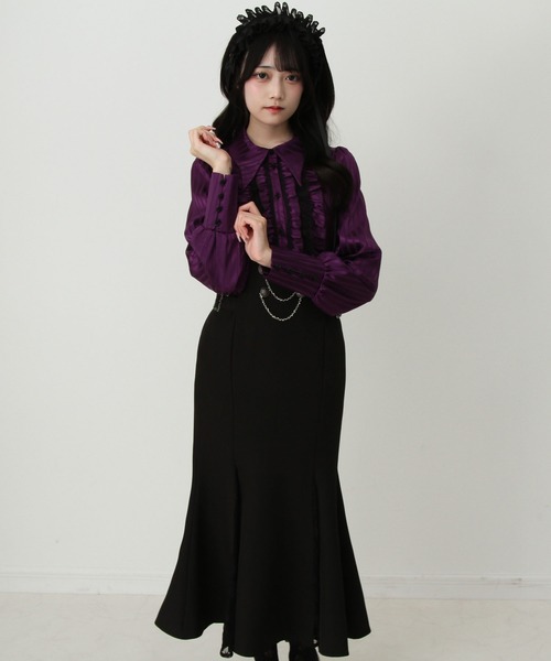 DearMyLoveゴシック風レースマーメイドロングワンピース ゴシック風レースフリルマーメイドレースアップロングワンピース