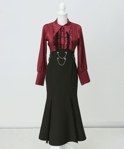 DearMyLoveゴシック風レースマーメイドロングワンピース ゴシック風レースフリルマーメイドレースアップロングワンピース