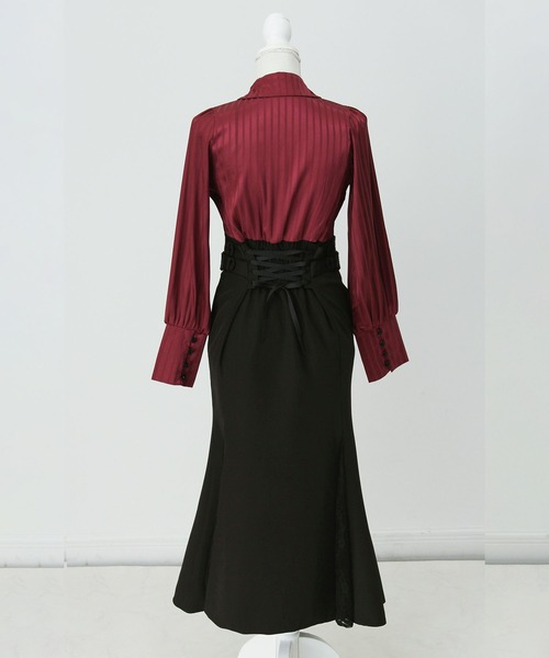 ゴシック風レースフリルマーメイドレースアップロングワンピース