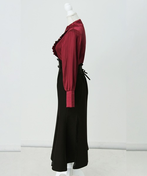 ゴシック風レースフリルマーメイドレースアップロングワンピース