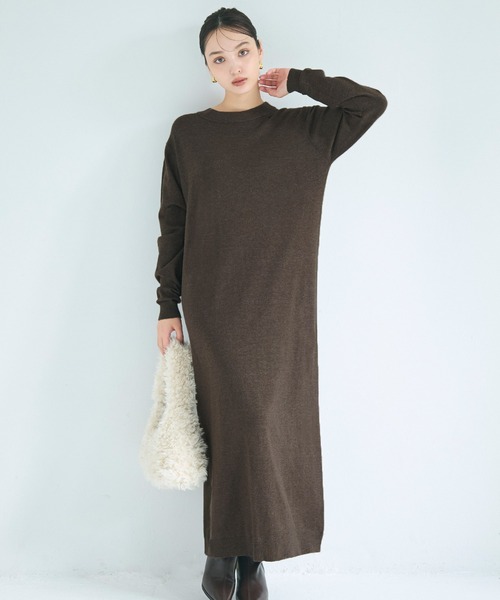 coca(coca)(コカ)の「マキシニットワンピース(ワンピース・レディース・ブラウン/チャコール・S/M/L)」の2枚目の写真