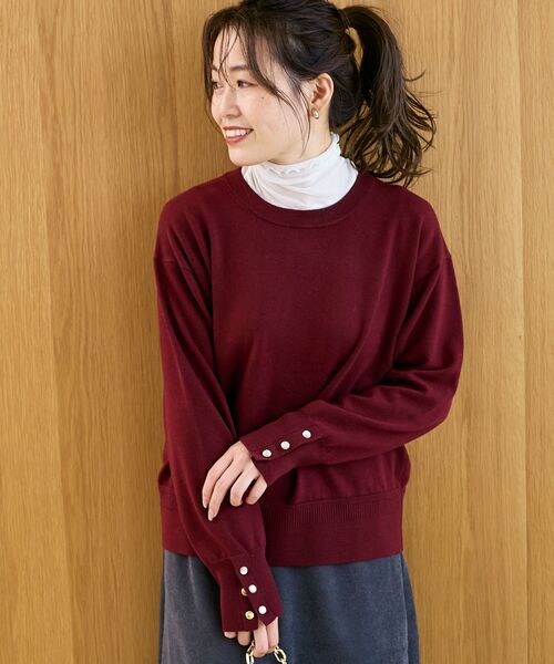 le.coeur blanc(ルクールブラン)の「スリーブボタンクループルオーバー(ニット/セーター・レディース・ブラック系その他/ダークグリーン/ブラウン系その他2/ベージュ/ボルドー・38)」の7枚目の写真