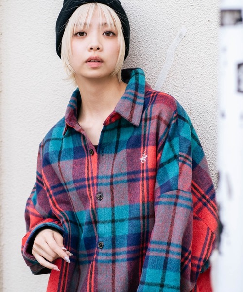 BEVERLY HILLS POLO CLUB（ビバリーヒルズポロクラブ）の「【BEVERLY HILLS POLO CLUB/ビバリーヒルズポロクラブ】シャギーチェックジャケット（その他アウター・レディース・レッド/パープル/ブラウン/グレー・MEDIUM）」の4枚目の写真