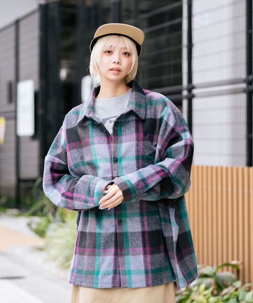 BEVERLY HILLS POLO CLUB（ビバリーヒルズポロクラブ）の「【BEVERLY HILLS POLO CLUB/ビバリーヒルズポロクラブ】シャギーチェックジャケット（その他アウター・レディース・レッド/パープル/ブラウン/グレー・MEDIUM）」の8枚目の写真