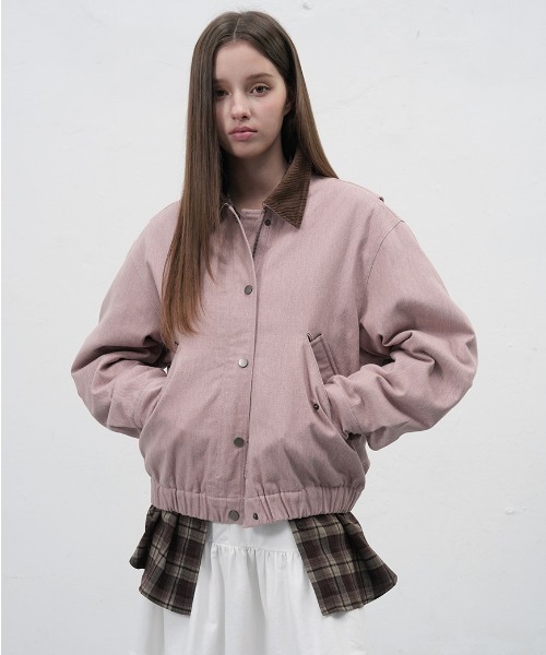 GENERAL IDEA(ジェネラルアイデア)の「【GENERAL IDEA】コーデュロイ襟ワークジャケット / CORDUROY COLLAR PADDING WORK JACKET(ブルゾン・レディース・カーキ/ピンク・L/M/S)」の1枚目の写真