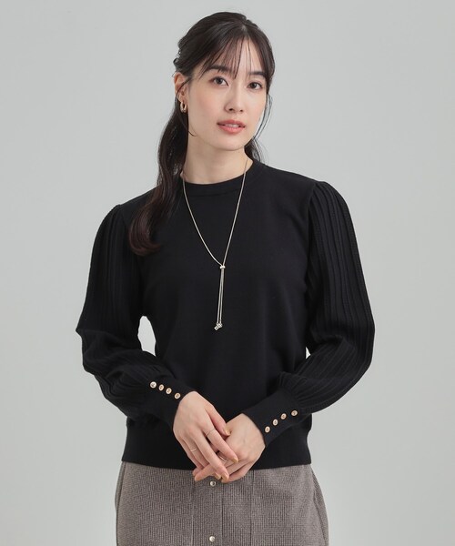 セール】【洗濯機可】切り替えデザインで上品見え お袖編み柄ニット