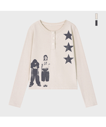 GRAVER（グレーバー）の「[ユニセックス]STAR 3 ヘンリーネックロングスリーブTシャツ_2カラー（Tシャツ/カットソー）」