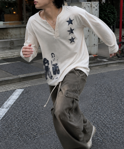 GRAVER（グレーバー）の「[UNISEX]STAR3 ヘンリーネック ロングスリーブ Tシャツ_3color（Tシャツ/カットソー・レディース・チャコール/ベージュ/ブラック・MEDIUM/LARGE）」の8枚目の写真