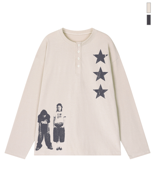 GRAVER（グレーバー）の「[UNISEX]STAR3 ヘンリーネック ロングスリーブ Tシャツ_3color（Tシャツ/カットソー・レディース・チャコール/ベージュ/ブラック・MEDIUM/LARGE）」の20枚目の写真