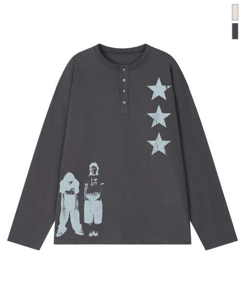 GRAVER（グレーバー）の「[UNISEX]STAR3 ヘンリーネック ロングスリーブ Tシャツ_3color（Tシャツ/カットソー・レディース・チャコール/ベージュ/ブラック・MEDIUM/LARGE）」の21枚目の写真