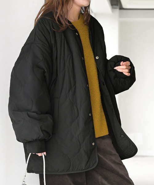 極暖ボア × 撥水キルティング リバーシブルアウター（ノーカラーコート