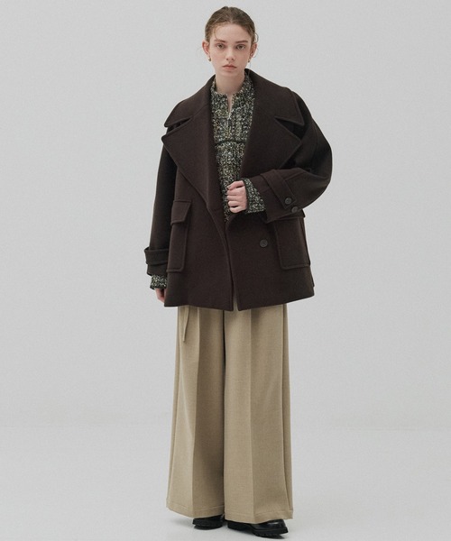 PUBLIC TOKYO（パブリックトウキョウ）の「ワイドラペルコート（ステンカラーコート・レディース・ダークグレー/ブラウン・1/2）」の6枚目の写真