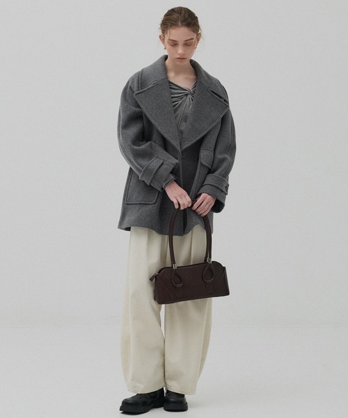 PUBLIC TOKYO（パブリックトウキョウ）の「ワイドラペルコート（ステンカラーコート・レディース・ダークグレー/ブラウン・1/2）」の3枚目の写真