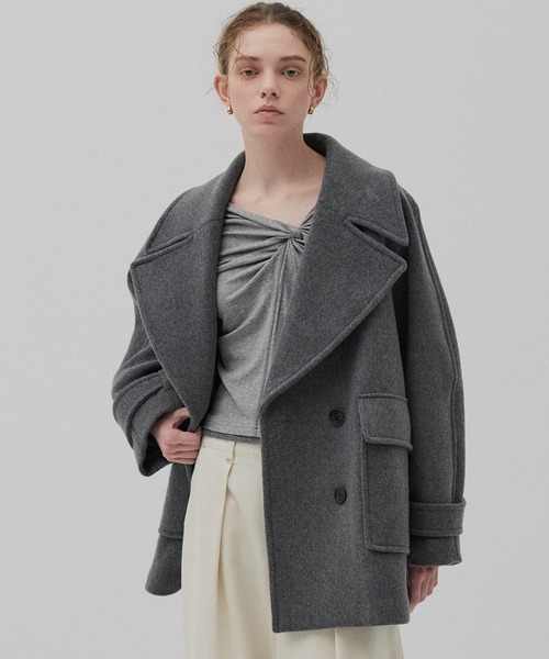 PUBLIC TOKYO（パブリックトウキョウ）の「ワイドラペルコート（ステンカラーコート・レディース・ダークグレー/ブラウン・1/2）」の13枚目の写真