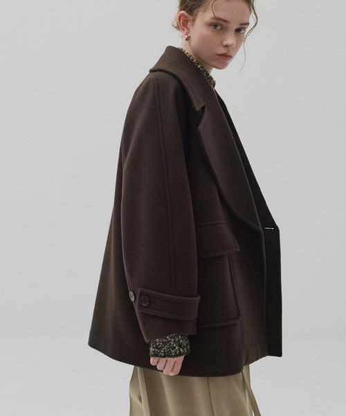 PUBLIC TOKYO（パブリックトウキョウ）の「ワイドラペルコート（ステンカラーコート・レディース・ダークグレー/ブラウン・1/2）」の14枚目の写真