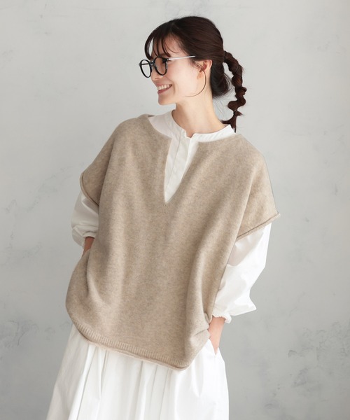 soulberry（ソウルベリー）の「キーネックのニットベスト（ベスト・レディース・ベージュ・M/L/LL/3L/4L/5L）」の15枚目の写真